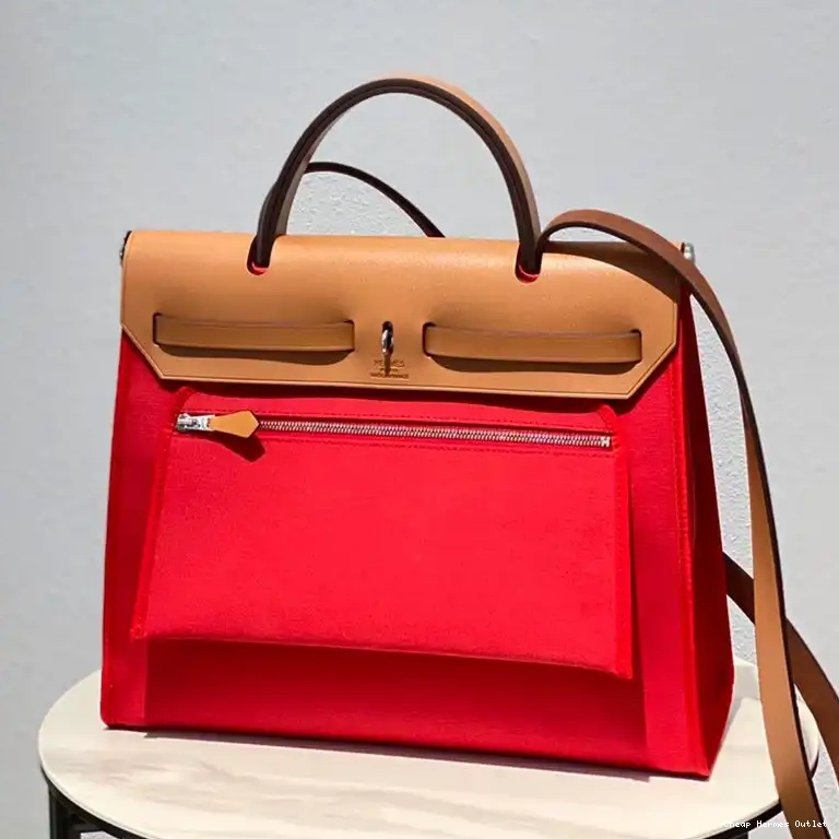 Cheap Hardware Herbag Palladium Bag Canvas In Hermes Red Brown 0509